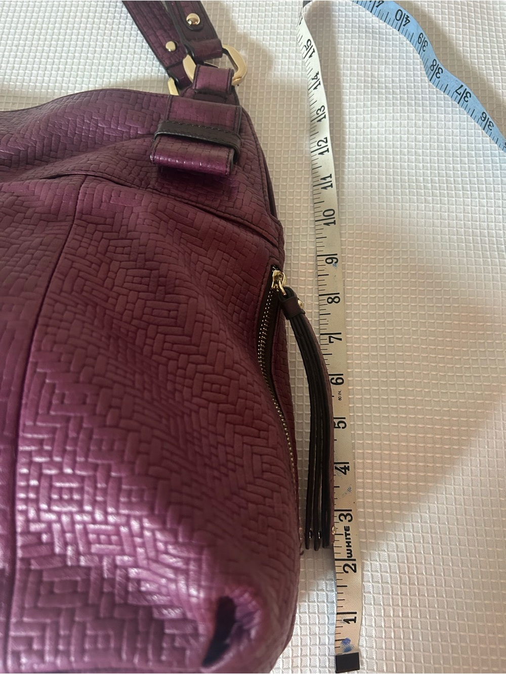 B.Makowsky Plumy Burgandy textured Leather Shoulder Bag, Gold Hardware - Picture 14 of 14